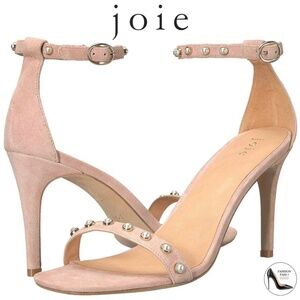 JOIE ALANA Peach Blush Pink Suede Pearl Stud Ankle Strap Stiletto Heel Sandals